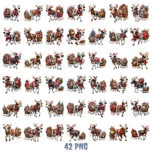 42 kerst hooglandkoeien in emmer clipart, schattige koe png, schattige kerstkoeien, grappige hooglandkoe, hooglandkoe, knutselen en sublimatie