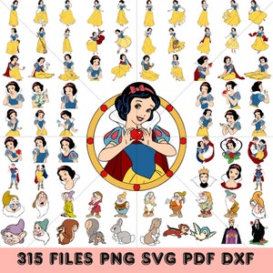 Snow White Clipart, Princess PNG, Seven Dwarves, Fairytale, Deer, Cottage, Birds, Hand Drawn, Cute Glitter Kids Art, Fabric ,POD