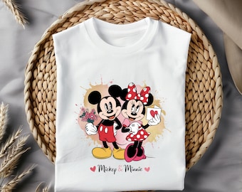 ミッキーとミニーのクリップアート、ロマンチックな漫画カップルのPNG、かわいい愛のイラスト、バレンタインデーのデジタルダウンロード、印刷可能なアート