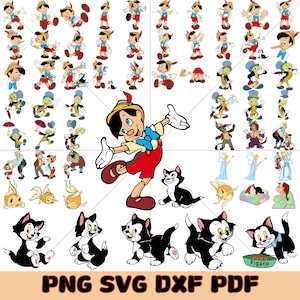 Pinocchio Png Svg Bundle Clipart, Pinocchio SVG, Pinocchio clipart bundle png svg ,Geppetto Digital Download PNG, Figaro Jiminy cricket