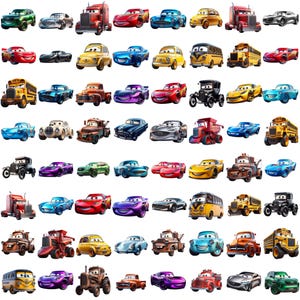 155 Cars PNG Cliparts Bundle, Cars PNG Cartoon Cliparts, Cars Sublimation, Lightning McQueen, Tow Mater, Cars Characters PNG Cliparts Bundle