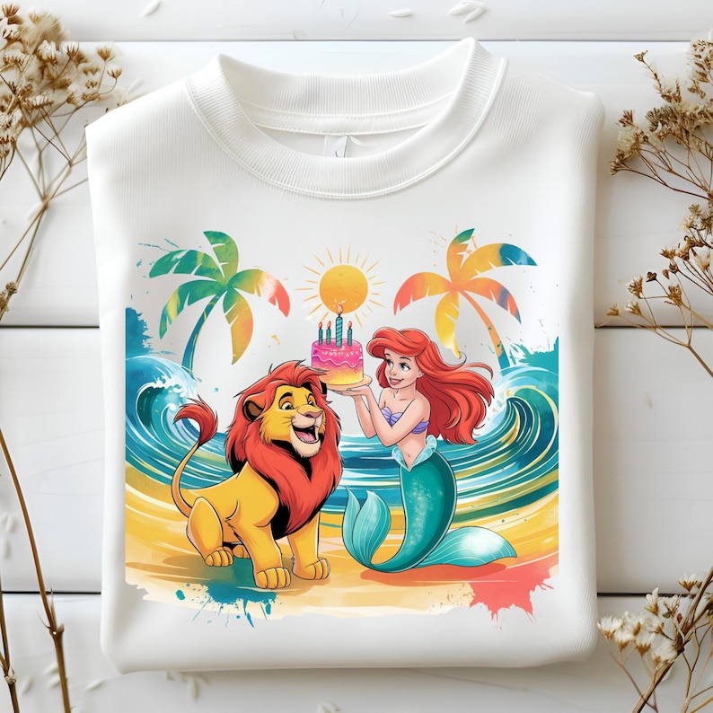 Ariel and Simba PNG Birthday Clipart, Beach Party Scene With Cake and ...