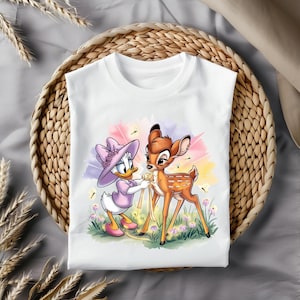 Cute Bambi and Daisy Duck PNG, Watercolor Style Digital Art, Cartoon Animal Clipart, Instant Download