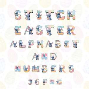 Alfabeto de punto de Pascua PNG, lindas letras y números en colores pastel, fuente de primavera PNG, conjunto de letras de dibujos animados, descarga digital instantánea