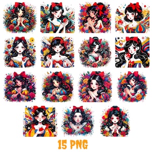 Snow White Clipart Png, Princess PNG, Seven Dwarves, Fairytale, Deer, Cottage, Birds, Hand Drawn, Cute Glitter Kids Art, Evil Queen art png