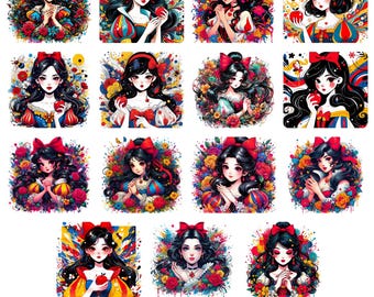 Snow White Clipart Png, Princess PNG, Seven Dwarves, Fairytale, Deer, Cottage, Birds, Hand Drawn, Cute Glitter Kids Art, Evil Queen art png