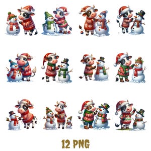 12 kersthooglandkoeien in emmer clipart, schattige koe png, schattige kerstkoeien, grappige hooglandkoe, hooglandkoe, knutselen en sublimatie