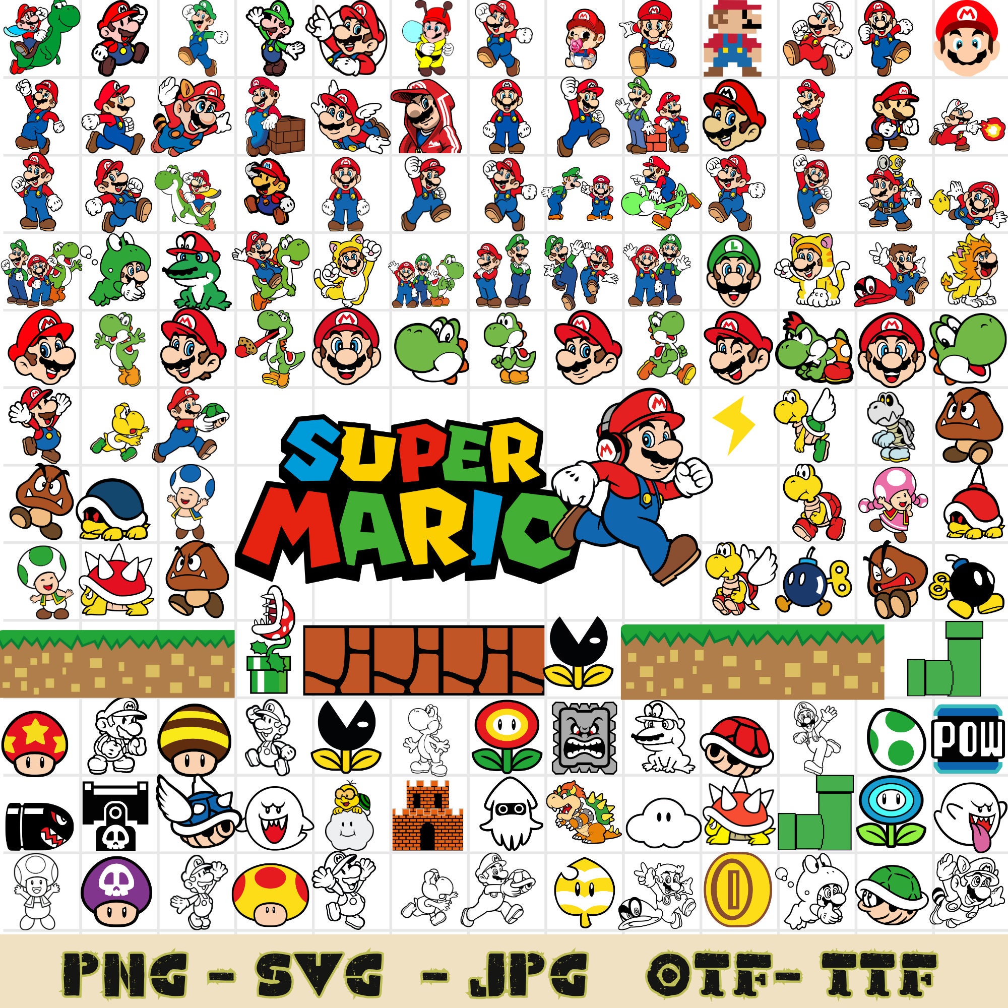 1450+ Super Mario Bundle Svg, Mario Family Svg, Mario Svg Cut Files For Cricut, Mario Alphabet, Silhouette, Instant Download, Layered Svg