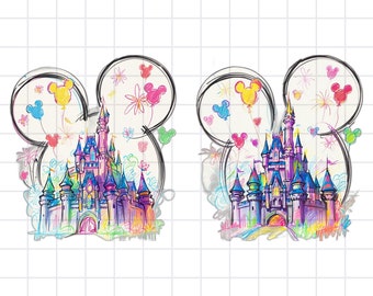 Watercolor Mouse Castle Png Bundle, Mouse Ear Castle Png, Retro Colorful Castle Png, Sublimation Design Png, Magic Kingdom Png, Sublimation