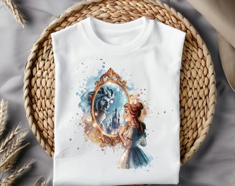 Belle and Beast Mirror Reflection Clipart, Watercolor PNG for Sublimation, T-Shirt Design, Mug Print, Stickers, Digital Download