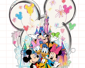 Watercolor Castle Png, Mouse Ear Castle Png, Retro Colorful Castle Png, Sublimation Design Png, Magic Kingdom Png,Watercolor Princess Castle