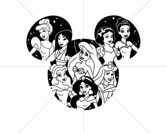 Todas las princesas SVG, cabeza de ratón SVG, princesa SVG, archivo de corte de vinilo, svg,png, archivo de diseño imprimible Ai, princesas mágicas svg, ratón mágico svg