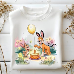 Pluto i Thumper PNG, Urodzinowy Clipart z Tortem i Balonem, Projekt Do Wydrukowania Na Koszulki, Kubki, Dekoracje Na Imprezy, Pobieranie Cyfrowe