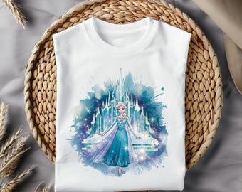 Elsa Clipart PNG, Snow Queen Frozen Castle Digital Art, Ice Princess Illustration for Sublimation, Printable Digital Download