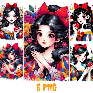 Snow White Clipart Png, Princess PNG, Seven Dwarves, Fairytale, Deer, Cottage, Birds, Hand Drawn, Cute Glitter Kids Art, Evil Queen art png