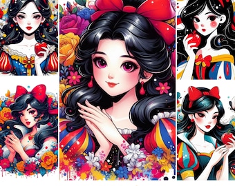 Snow White Clipart Png, Princess PNG, Seven Dwarves, Fairytale, Deer, Cottage, Birds, Hand Drawn, Cute Glitter Kids Art, Evil Queen art png