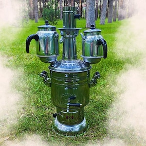 6 LT Steel Samovar 2 Teapot -Turkish Tea Set,Hot Water Boiler,Camping Kettle,Steel Wooden Samovar,Tea Samovar,Wedding-New Year&#39;s Gift