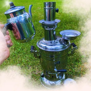 4 LT Steel Coal Samovar-Turkish Tea Set, Hot Water Boiler, Camping Kettle, Steel Wood Samovar, Tea Samovar, Wedding-New Year&#39;s Gift