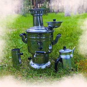 2,5 LT Steel Coal Samovar-Turkish Tea Set, Hot Water Boiler, Camping Kettle, Steel Wood Samovar, Tea Samovar, Wedding-New Year&#39;s Gift