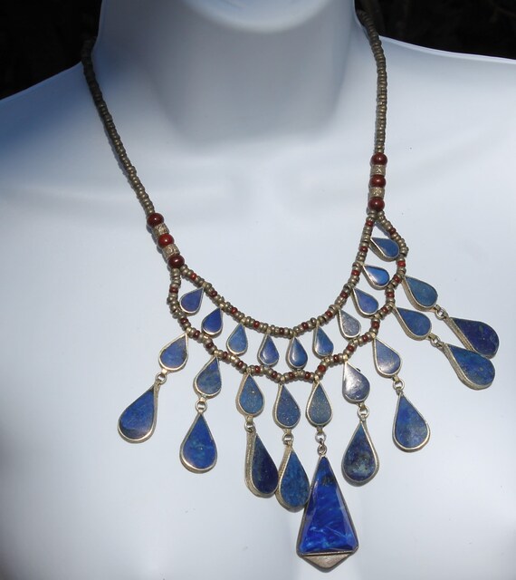 Vintage Lapis Lazuli and Silver Necklace, Large S… - image 2