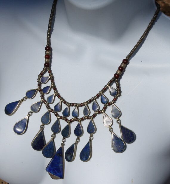 Vintage Lapis Lazuli and Silver Necklace, Large S… - image 4