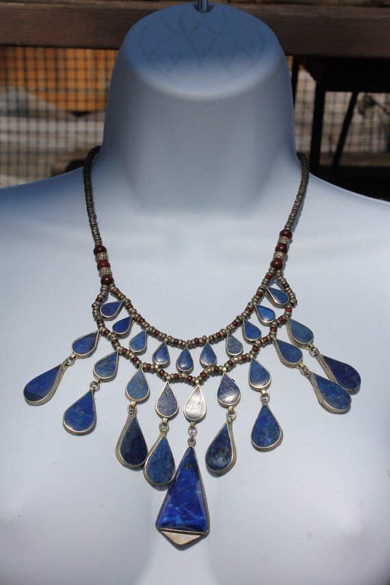 Vintage Lapis Lazuli and Silver Necklace, Large S… - image 5