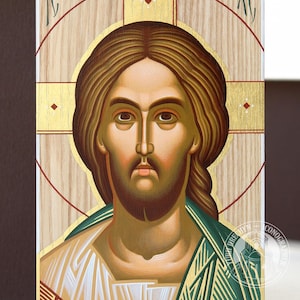Hand-Painted Jesus Christ Icon: Byzantine Art with Gold Leaf (9 x 14 cm)