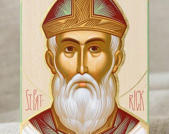 Hand-Painted Saint Patrick Icon 9x14 cm - Christian Gift & Home Decor