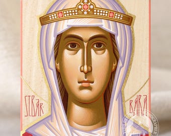 Hand-Painted Saint Barbara Orthodox Icon 9x14 cm - Byzantine Christian Gift & Home Decor