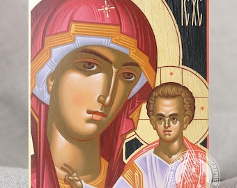 Hand-Painted Our Lady of Kazan Icon 9x14 cm - Orthodox Wood Icon & Christian Gift