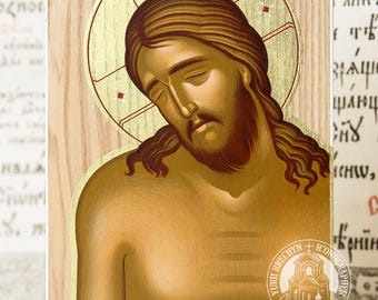 Hand-Painted Christ the Man of Sorrows Icon 9x14 cm - Orthodox Art for Gift and Home Decor
