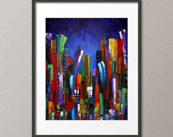 Colorful Art Print Cityscape Skyline Architecture Buildings | Etsy