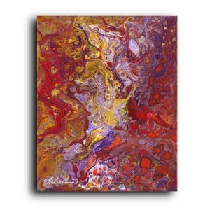 8&quot;x10&quot; Abstract Original Painting, Acrylic Canvas, Wall Hangings, Wall Art, Modern Art, Colorful, Liquid Pour, Red Art, Purple Art, Orange