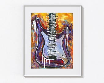 Impresiones Giclée de Bellas Artes, Impresiones en Lienzo, Guitarras, Stratocaster, Músico, Impresiones de Instrumentos, Pinturas Originales, Arte Mural, Impresiones Musicales