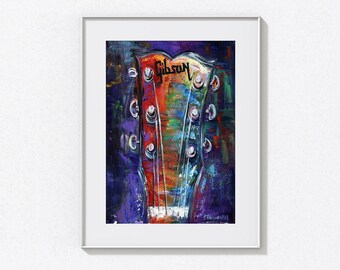 Stampe d'arte Giclée, stampe su tela, dipinti di chitarre, chitarre Gibson, stampe musicali, dipinti originali, decorazioni murali, arazzi