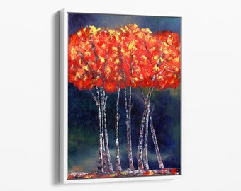 Art Prints, Canvas Prints, Colorful Tree Painting, Trees Art, Forest, Wall Hangings, Wall Art, Acrylic Painting, Orange, Framed, Wall Art