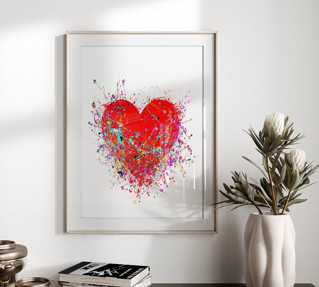 Art Prints, Canvas Prints, Red Art, Heart Painting, Love Art, Valentine