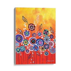 Giclee Fine Art Prints, Canvas Prints, Colorful Flower Garden, Orange Paintings, Framed, Whimsical Art, Nursery Art, Childs Room, Folk Art