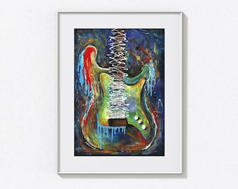 Stampe d'arte Giclée, stampe su tela, chitarre, Stratocaster, musicisti, stampe di strumenti musicali, dipinti originali, decorazioni murali, stampe musicali