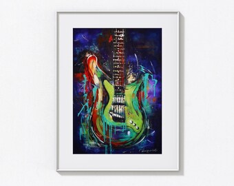 Impresiones artísticas Giclée, impresiones en lienzo, guitarras, Stratocaster, músicos, impresiones de instrumentos, pinturas originales, arte para pared, impresiones musicales
