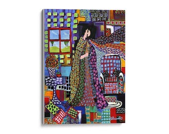 Colorful Couples Art Print, 'An Evening at Home' Giclee, Paper, Canvas or Framed