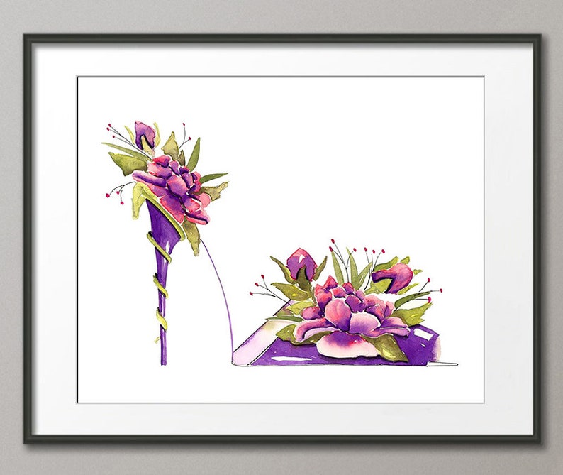 Purple Pink Roses Flower Shoes Stiletto Fashion Colorful Watercolor Prints Canvas Posters