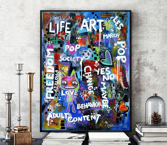 Art & Collectibles Graffiti Wall Art Red Blue Street Art Painting Print ...