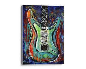 Stampe d'arte Giclée, stampe su tela, chitarre, Stratocaster, musicisti, stampe di strumenti musicali, dipinti originali, decorazioni murali, arazzi.