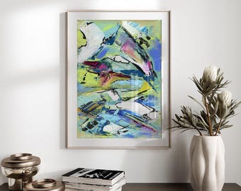 Abstract Colorful Art Print, Giclee Wall Hanging, "Energy #1", Home Decor, Blue