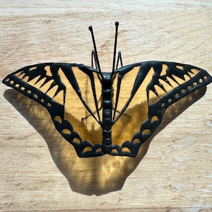 Stained Glass Yellow Swallowtail Butterfly Pattern with foil Overlay guide and PNG cutting file for Cricut