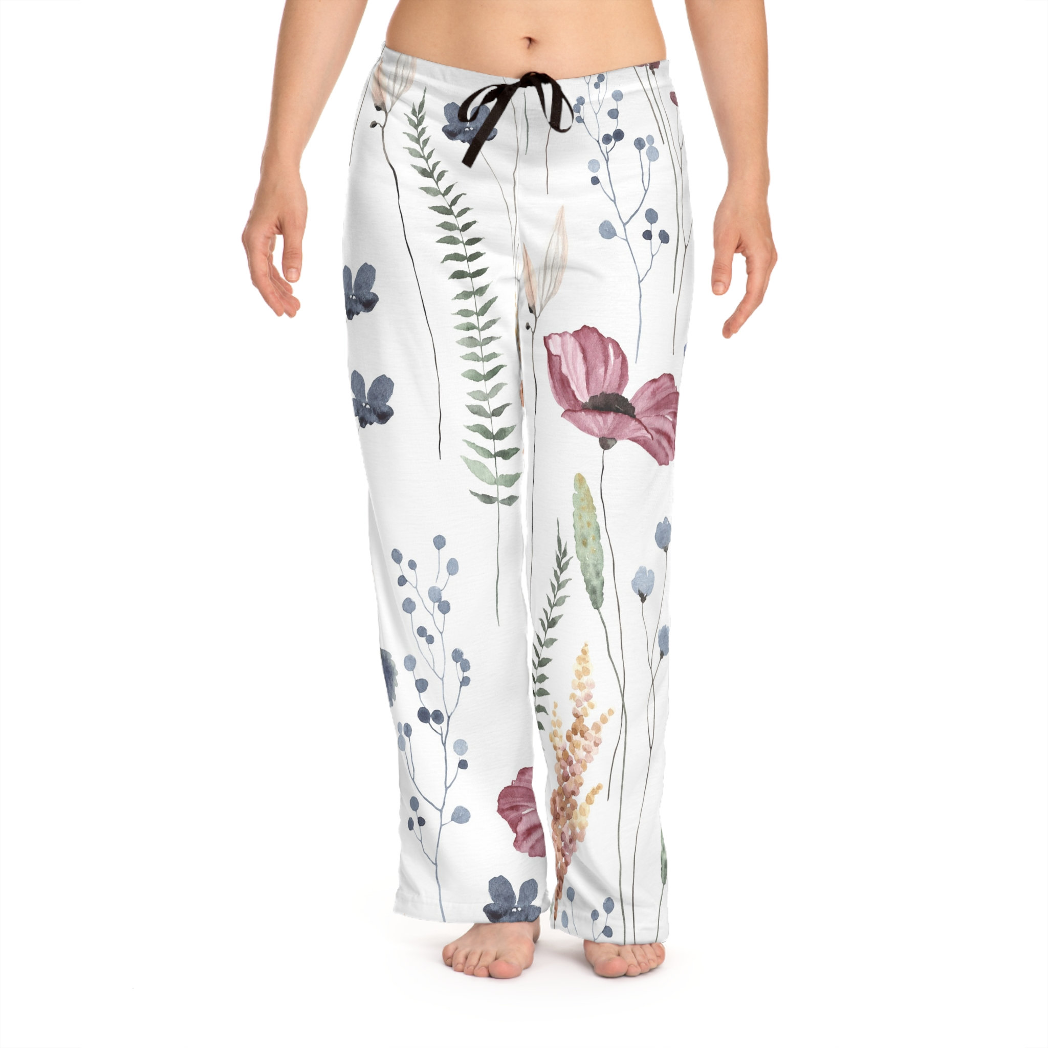 Flowers Floral Print Women&#39;s Pajama Comfy Pants - Available in X-Small, Small, Medium, Large, X-Large, and 2X-Large - Great Gift Idea!