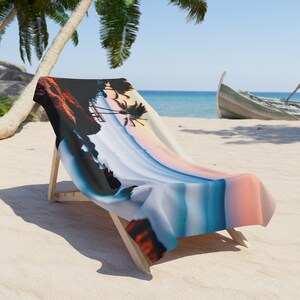 Rocky Shore Palm Tree Sunset Ocean Beach Towel Comes in two sizes 30&quot; × 60&quot; and 36&quot; × 72&quot; - Great Gift Idea!