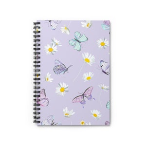 Butterflies Daisies Floral Personal Journal - 118 Pages - Spiral Notebook - Ruled Line - Great Gift!