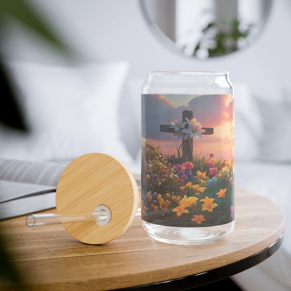 Floral Sipper Glass, 16oz, Inspirational Drinkware, Spring Gift, Eco-Friendly Travel Cup, Home Decor